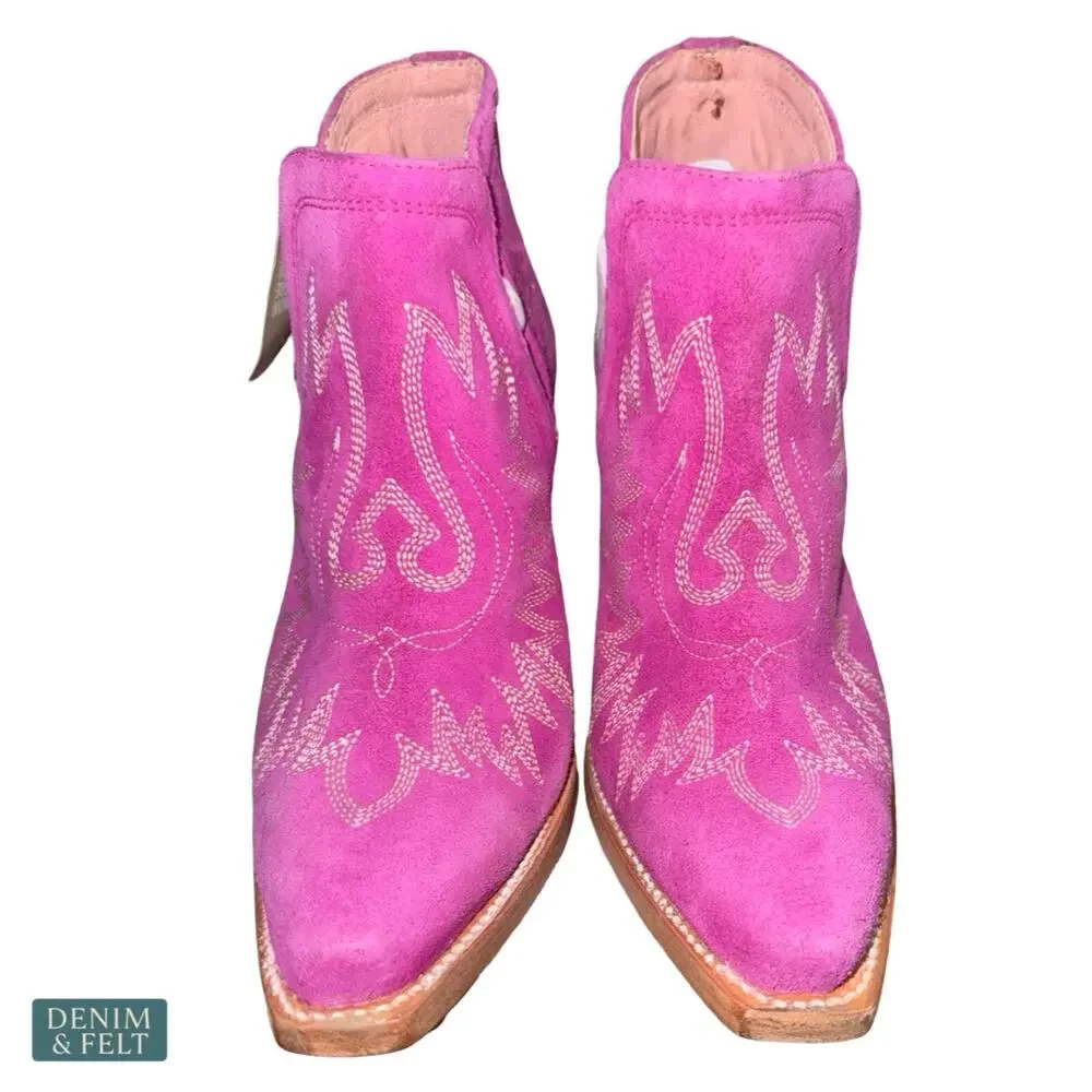 NEW Ariat Dixon Pink Suede Western Bootie Rodeo Festival Cowgirl Size 7 B Bold - Picture 8 of 16